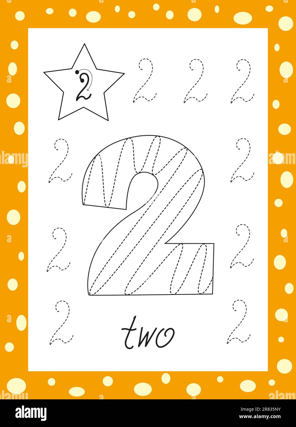 numeri da colorare per bambini. Numeri arabi disegnati a mano da uno a nove. Illustrazione Vettoriale