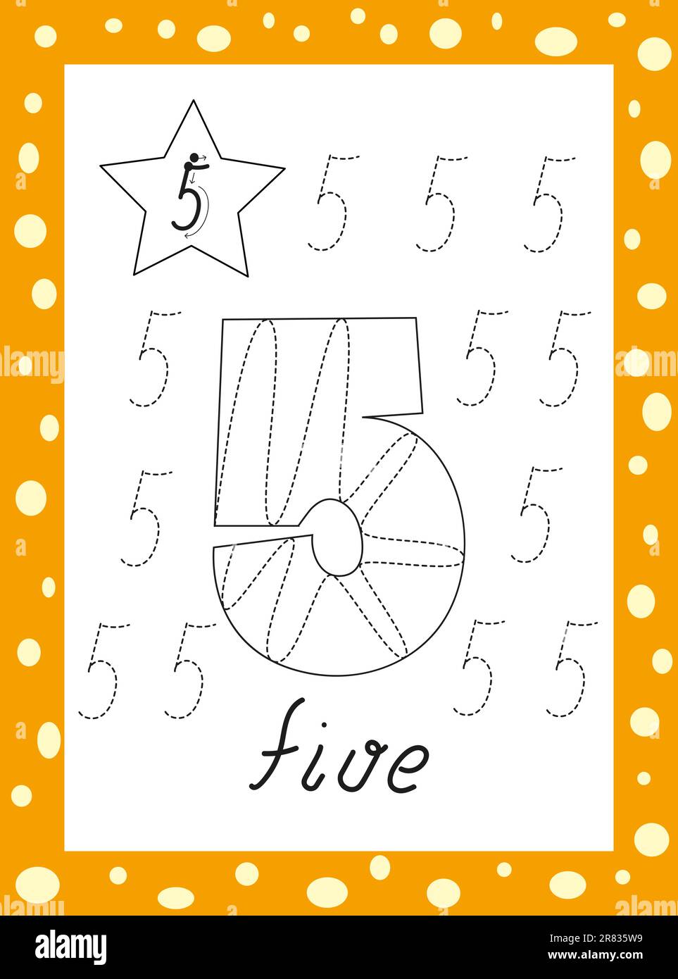 numeri da colorare per bambini. Numeri arabi disegnati a mano da uno a nove. Illustrazione Vettoriale