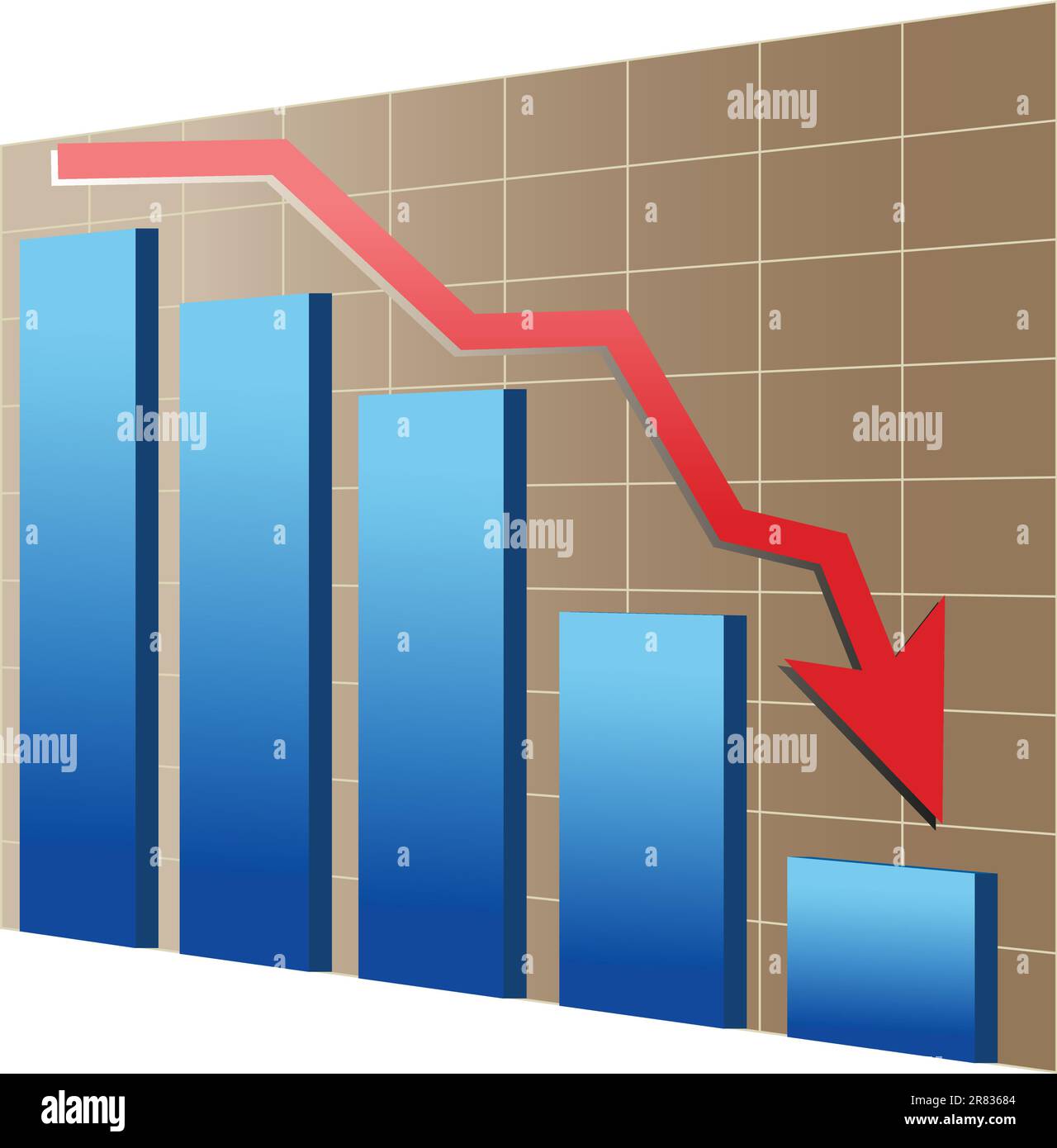 Illustrazione della crisi finanziaria con grafico e freccia rossa Illustrazione Vettoriale