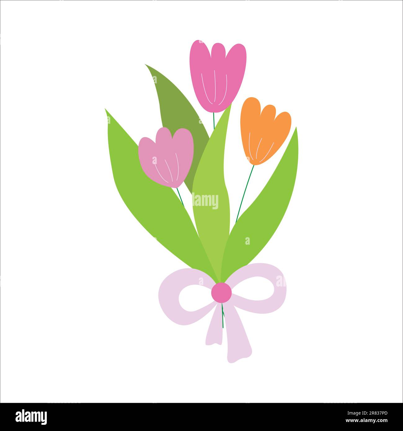 Bouquet vettoriale di tre tulipani isolati su fondo bianco. Illustrazione Vettoriale