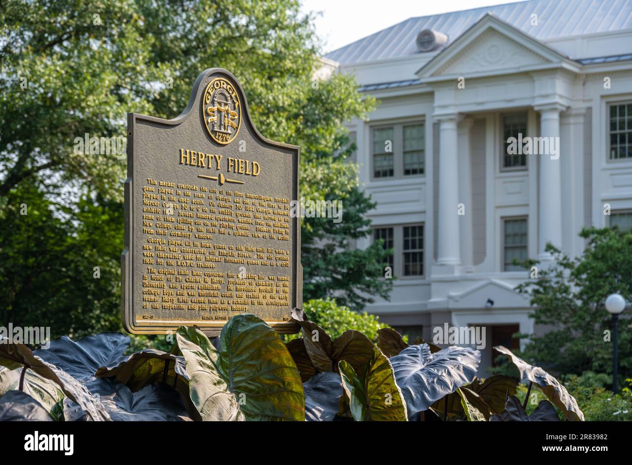 Herty Field storico marcatore sul campus dell'Università della Georgia ad Atene, Georgia. (USA) Foto Stock