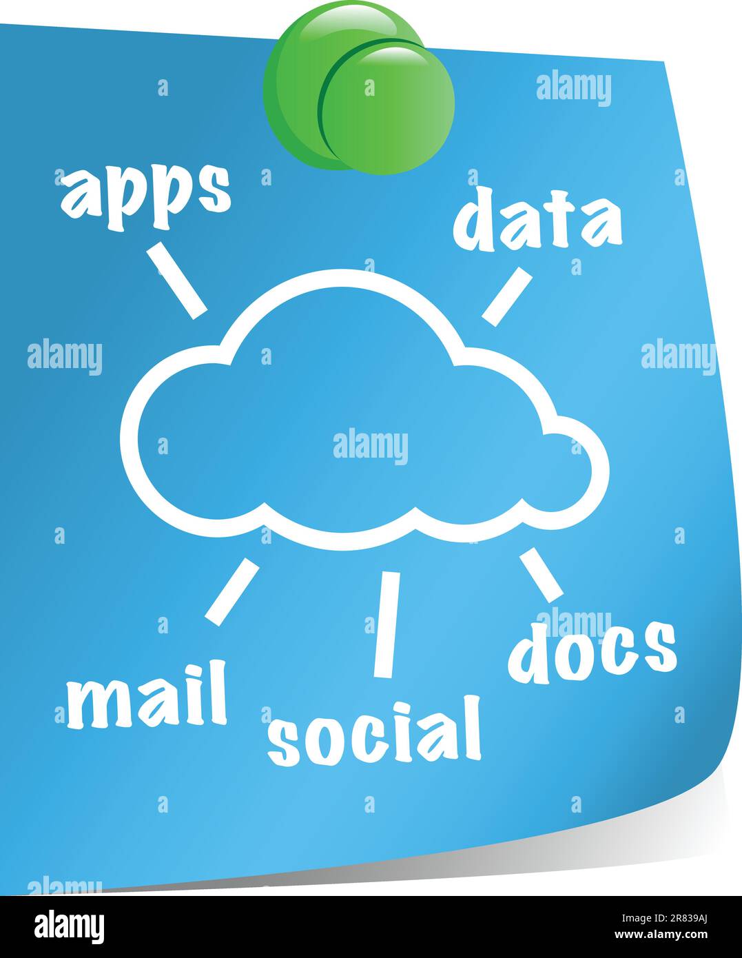 Concetto di cloud computing con forma cloud su note adesive blu. Illustrazione vettoriale Illustrazione Vettoriale