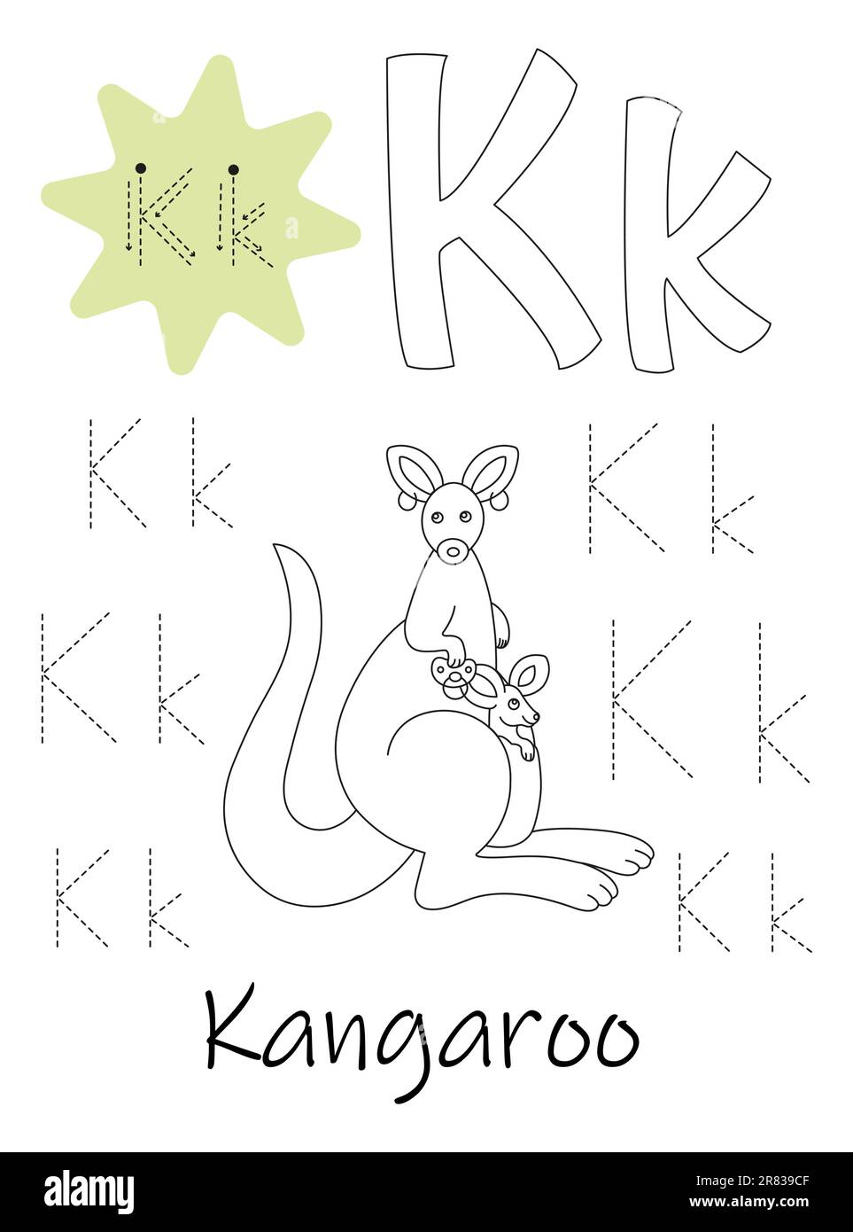 Libro da colorare - copybook per bambini. Lettera K Illustrazione Vettoriale