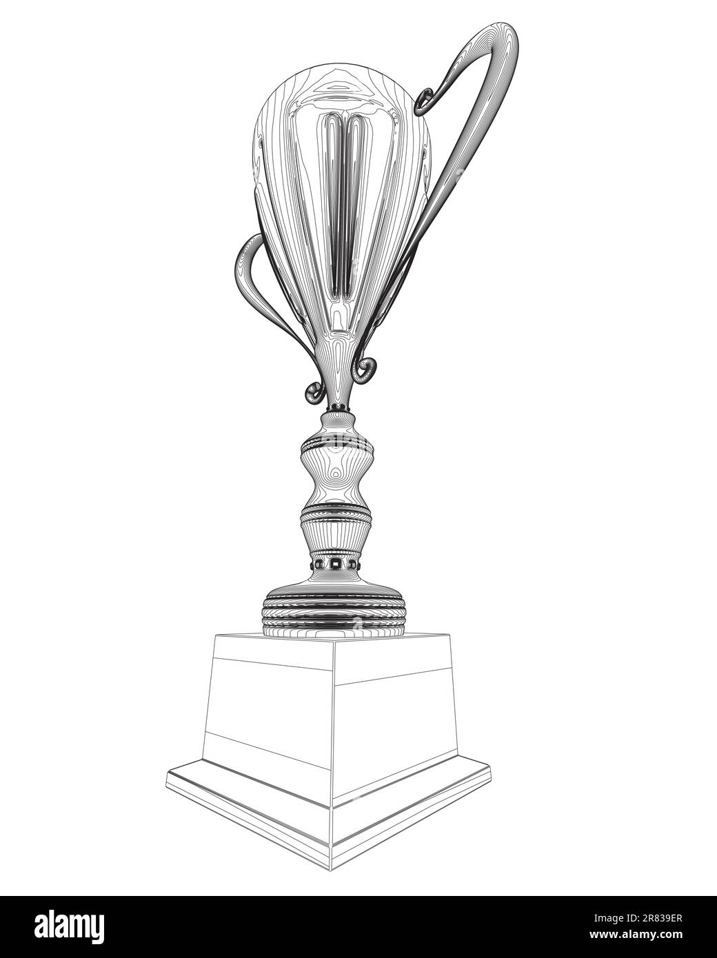 Contorno Trofeo Cup. Il vettore icona del trofeo del vincitore è un simbolo della vittoria in un evento sportivo, contorno premio. Premio Champions, vittoria sportiva, premio del vincitore Illustrazione Vettoriale