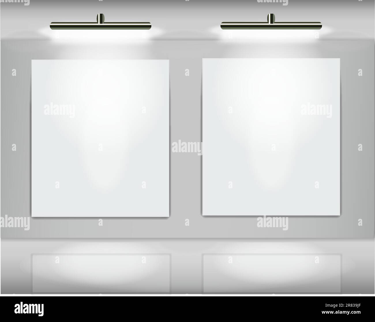 Due cornici bianche evidenziate nella galleria d'arte virtuale Illustrazione Vettoriale