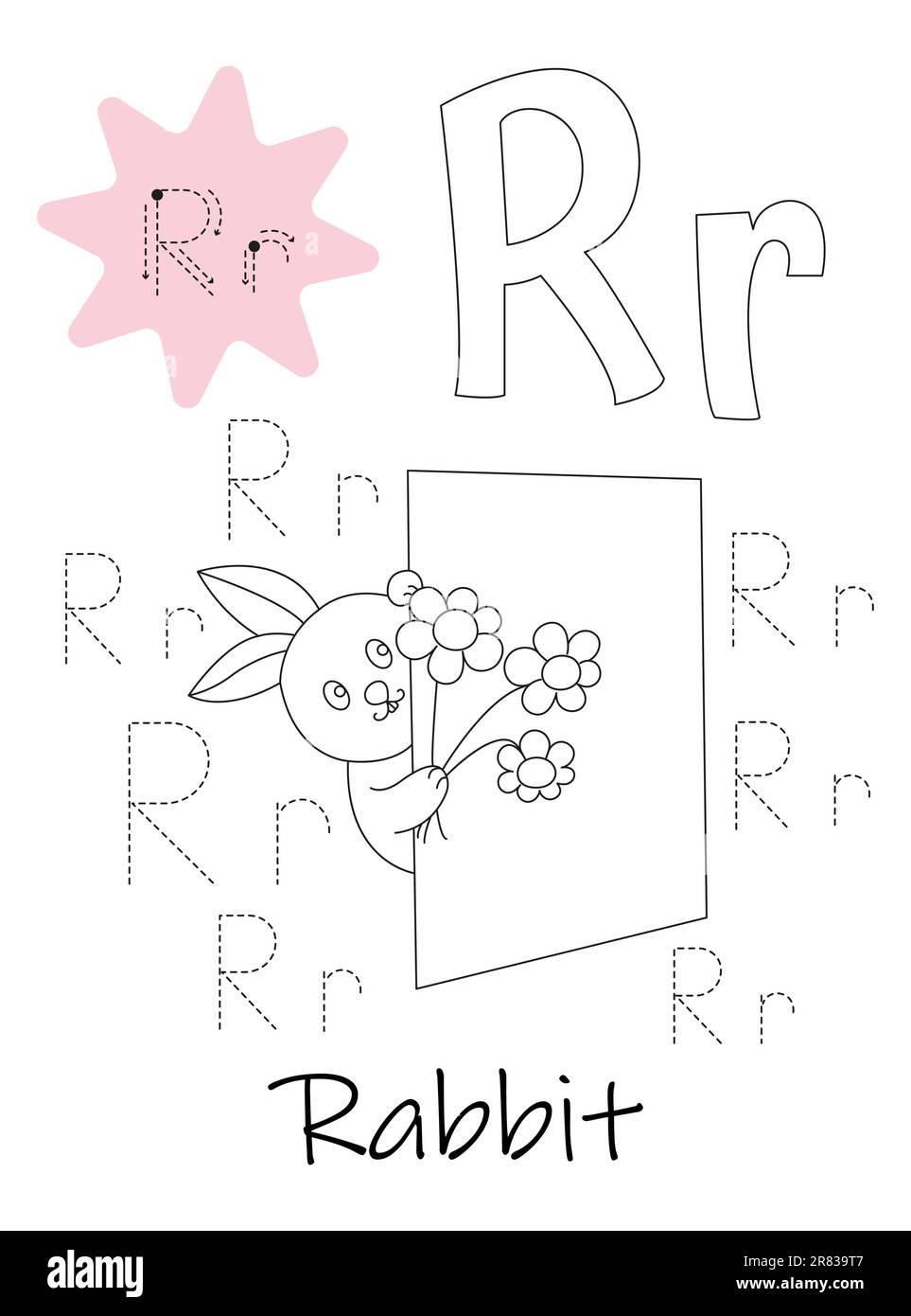 Libro da colorare - copybook per bambini. Lettera R Illustrazione Vettoriale