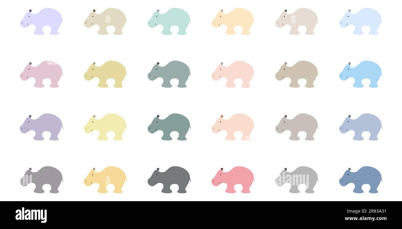 un set di hippos cartoon in diversi colori alla moda Illustrazione Vettoriale