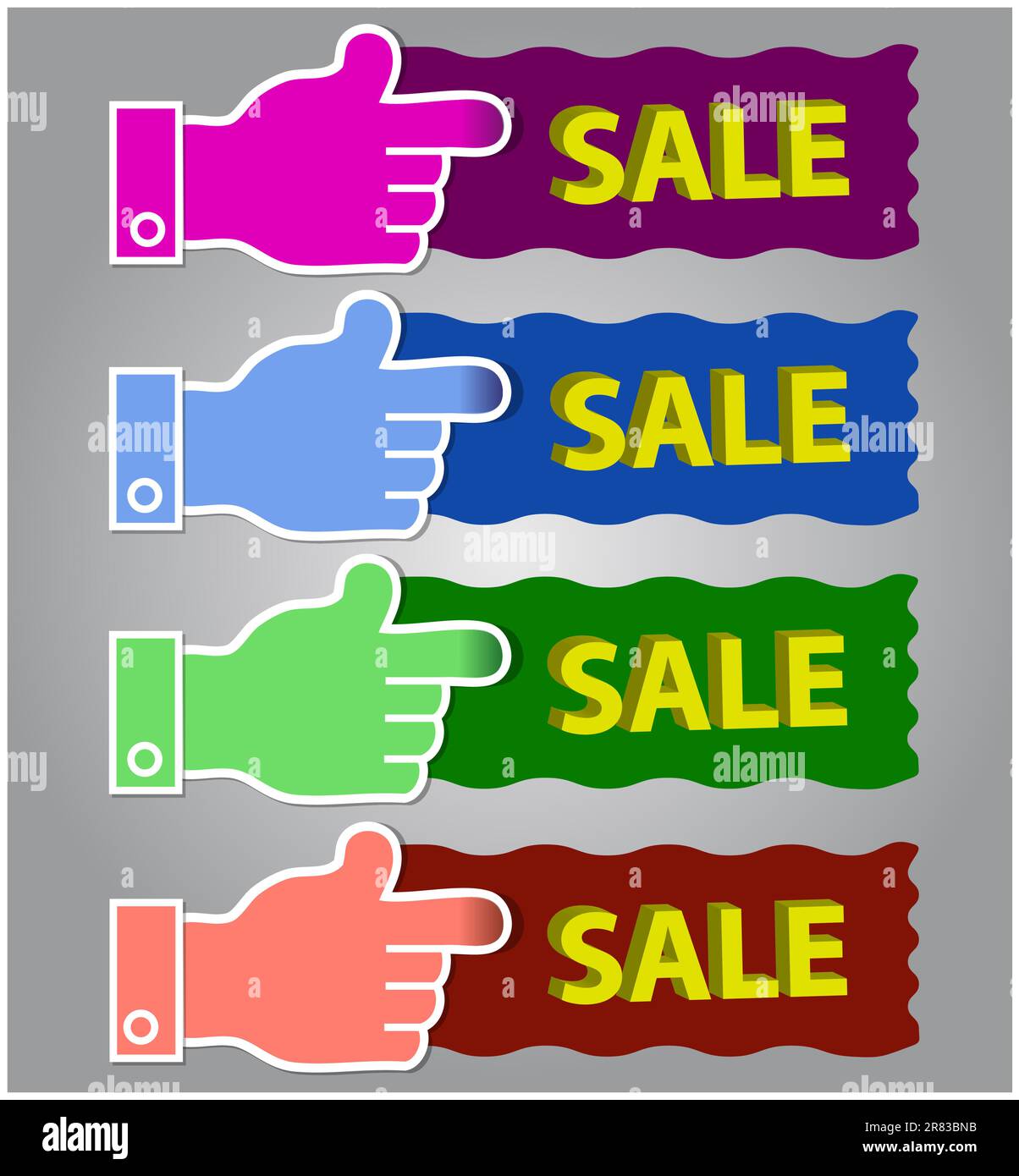 Una collezione di etichette/adesivi colorati per lo shopping/marketing Illustrazione Vettoriale