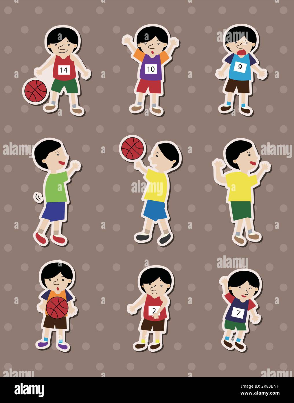 adesivi giocatore di basket cartoon Illustrazione Vettoriale