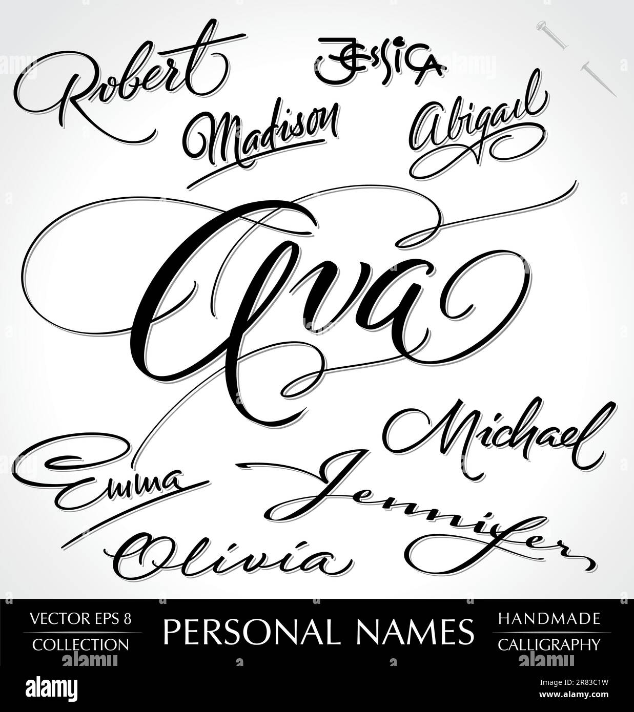 set di 9 nomi personali comuni, calligrafia fatta a mano, vettore (eps8) Illustrazione Vettoriale
