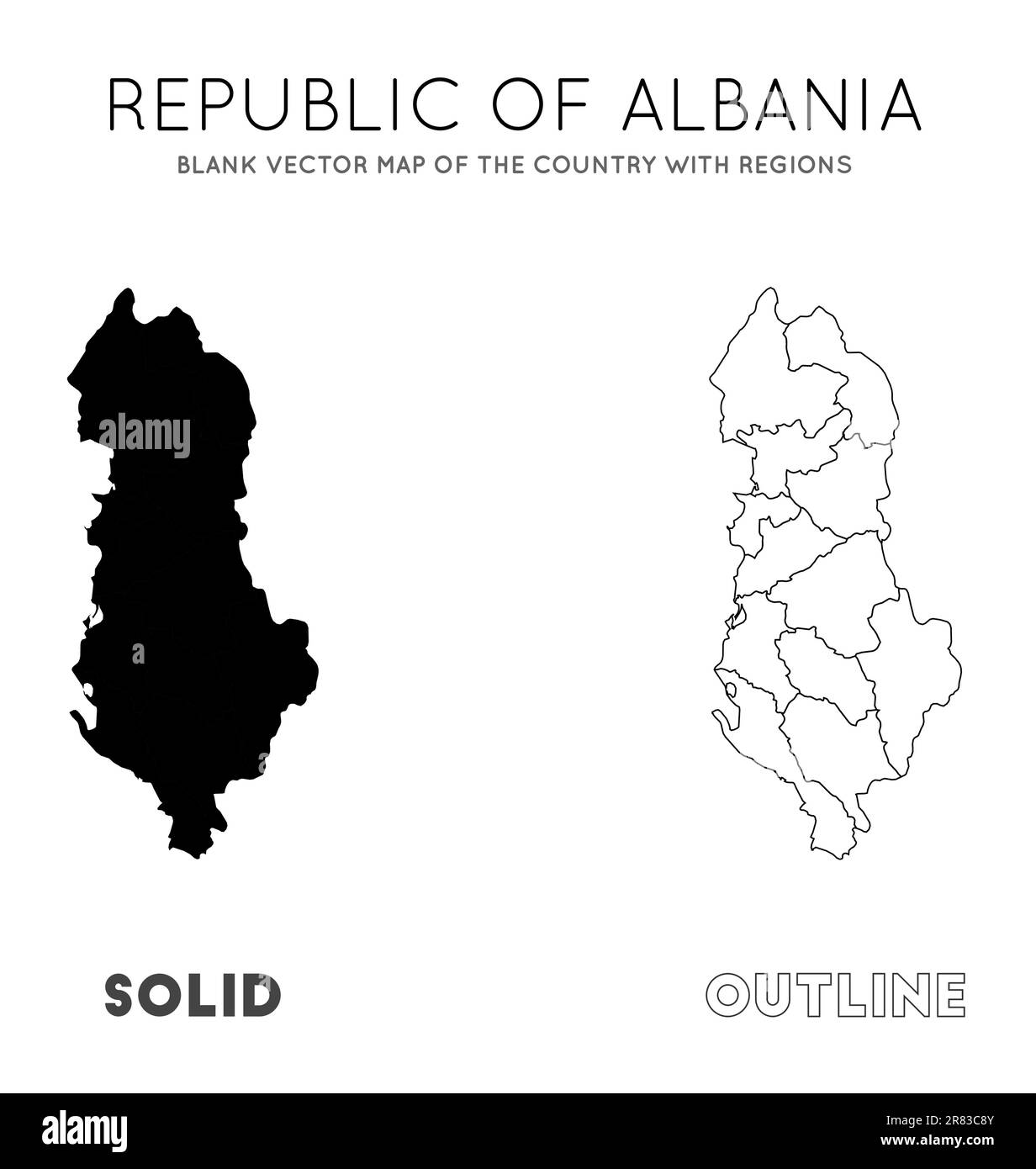 Mappa dell'Albania. Mappa vettoriale vuota del paese con regioni. Confini dell'Albania per la tua infografica. Illustrazione vettoriale. Illustrazione Vettoriale