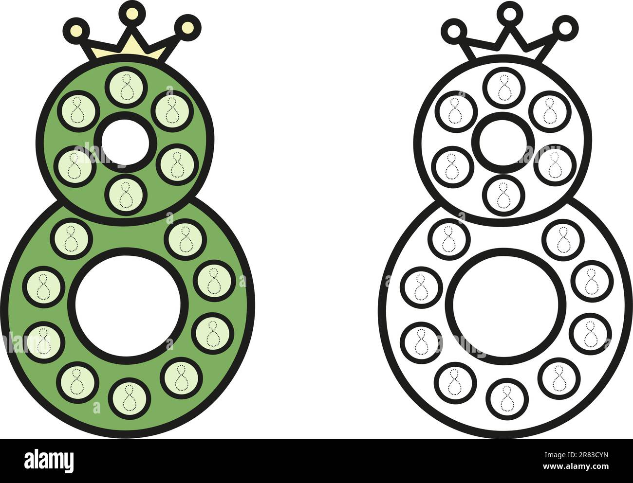 Otto- colorazione. Illustrazione vettoriale disegnata a mano isolata su sfondo bianco Illustrazione Vettoriale