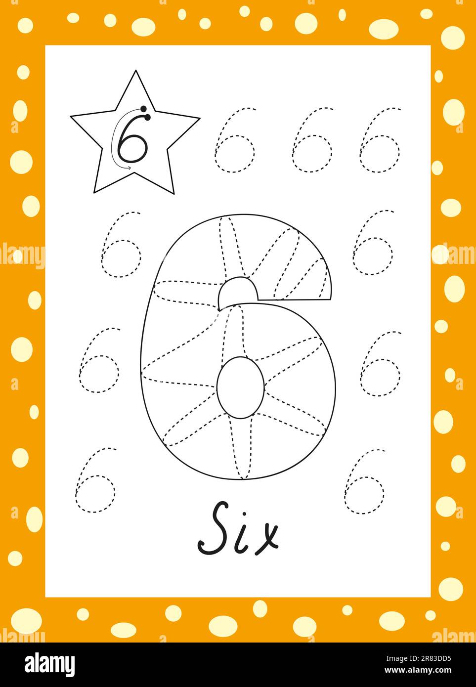 numeri da colorare per bambini. Numeri arabi disegnati a mano da uno a nove. Illustrazione Vettoriale