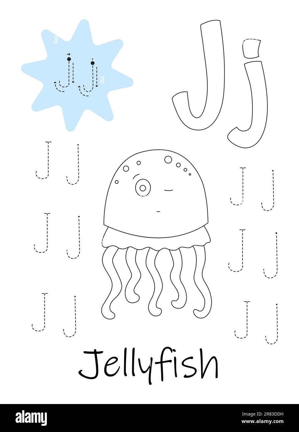 Libro da colorare - copybook per bambini. Lettera J Illustrazione Vettoriale