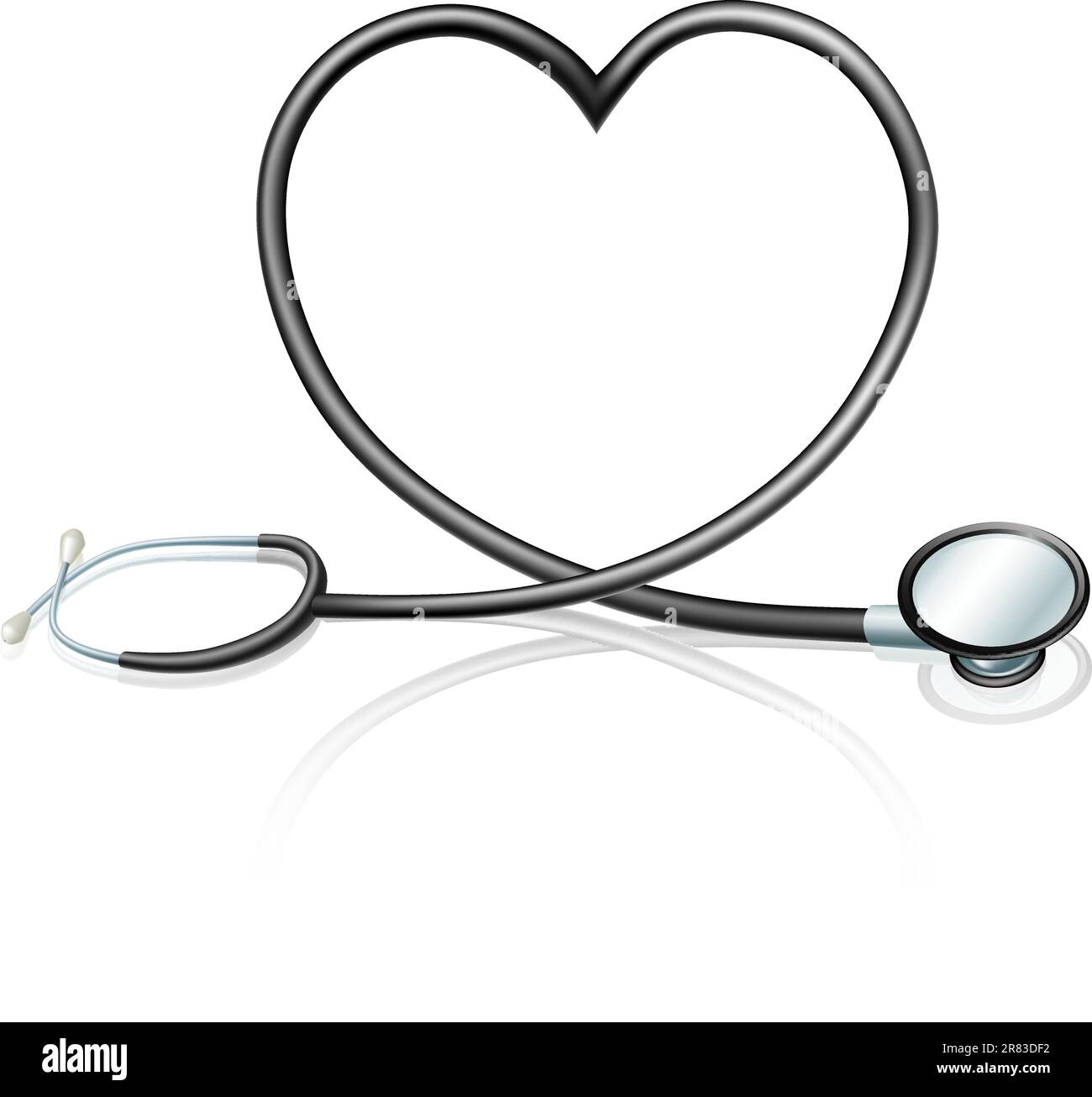 La salute del cuore concetto, uno stetoscopio formando una forma di cuore Illustrazione Vettoriale