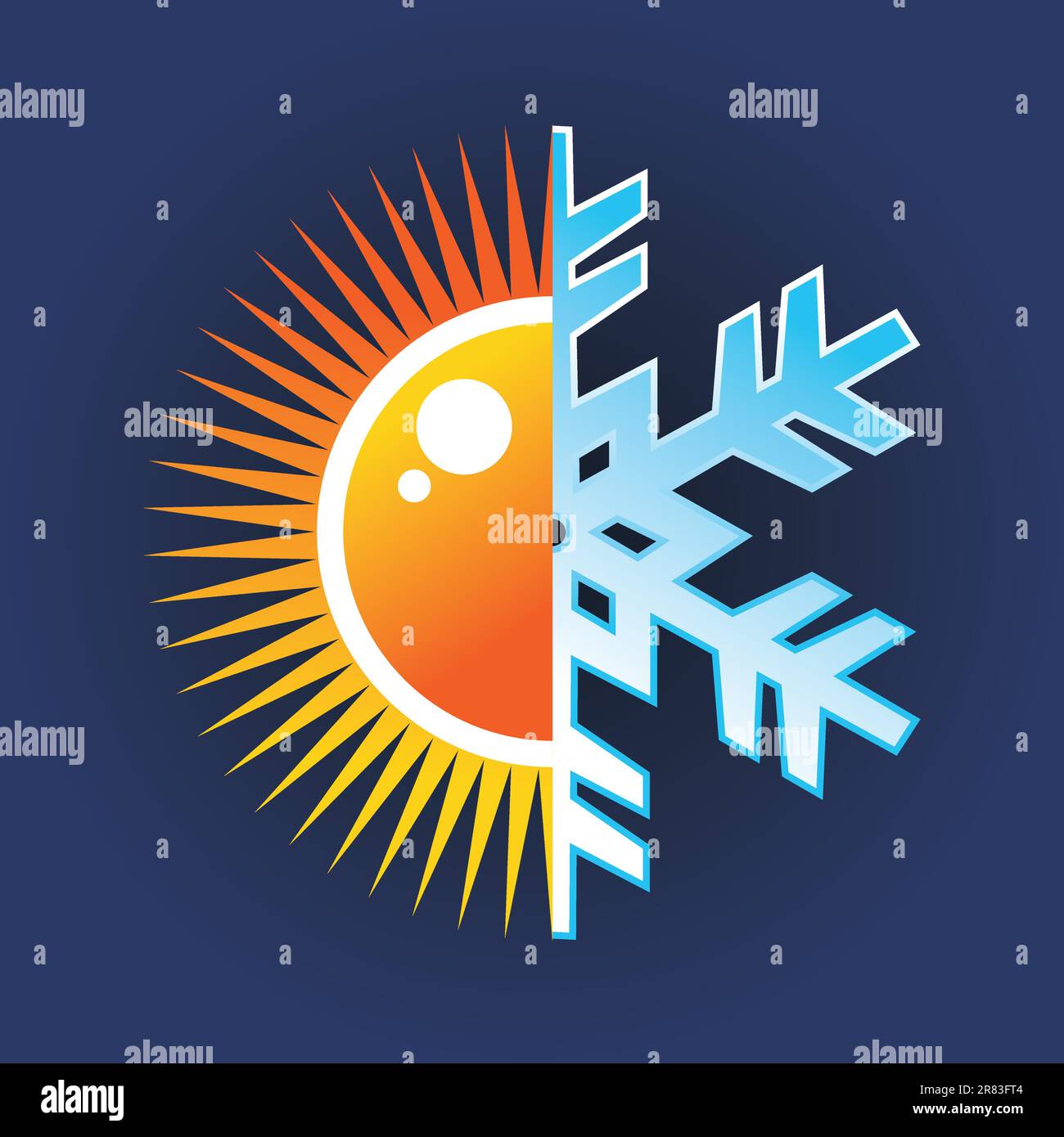 In estate e in inverno, a caldo e a freddo icona della temperatura su sfondo blu. File vettoriale stratificata per una facile manipolazione e colorazione personalizzata. Illustrazione Vettoriale