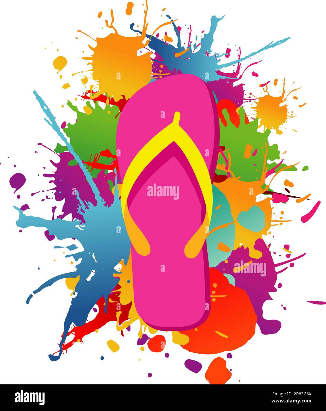 Il flip flop su vernice colore splash isolato su bianco. File vettoriale stratificata per una facile manipolazione e colorazione personalizzata. Illustrazione Vettoriale