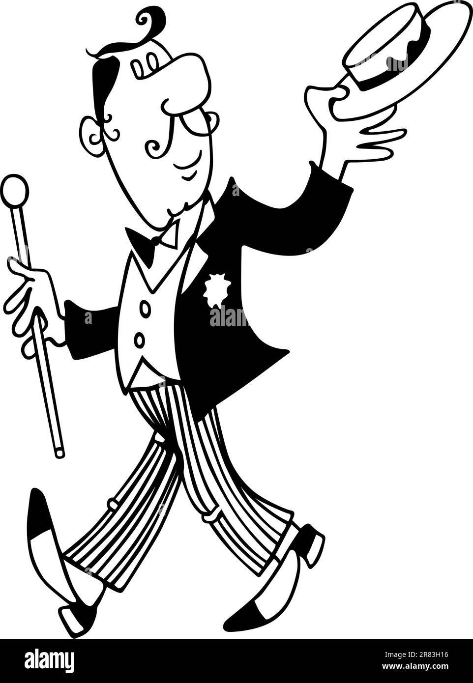 Gentiluomo che va a fare una passeggiata con cappello e bastone Illustrazione Vettoriale