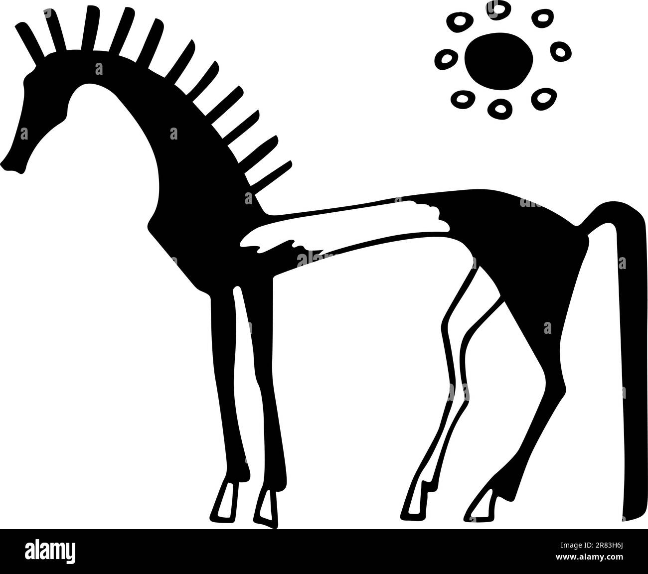 Cavallo dell'antica Grecia e il sole nel cielo Illustrazione Vettoriale