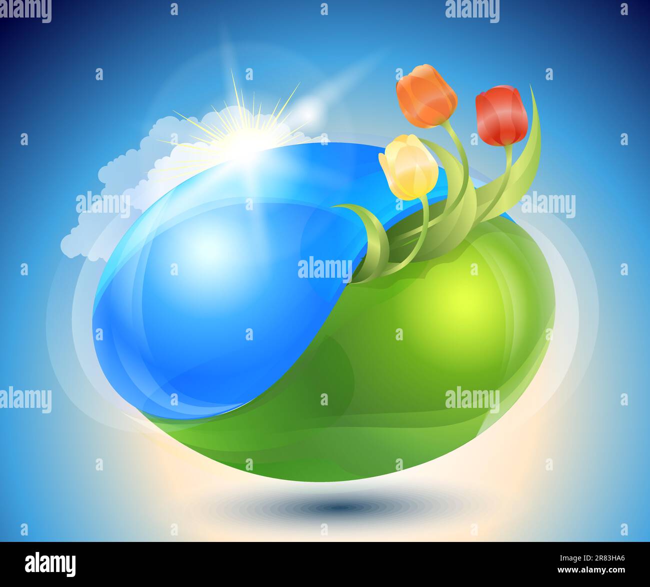 Primavera. Eco-icona con la natura yin-yang Illustrazione Vettoriale