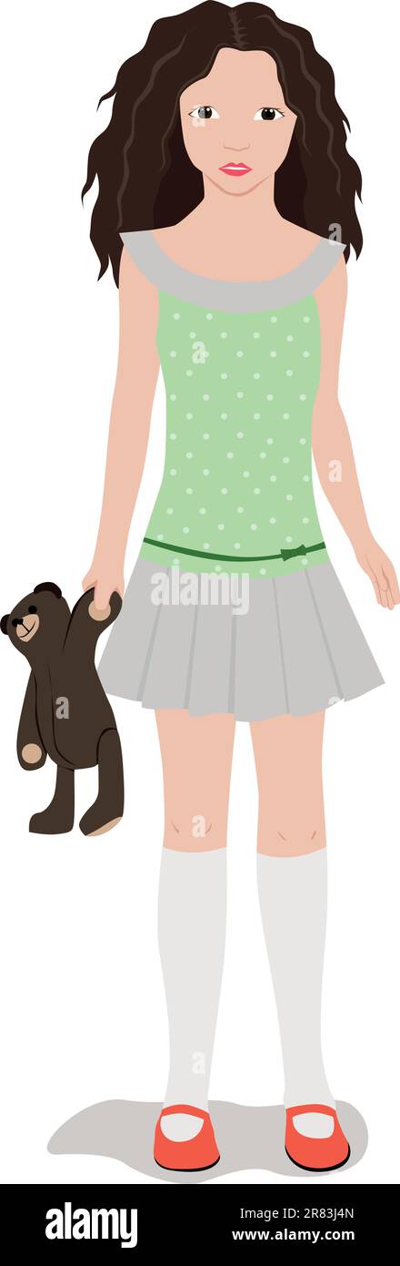 illustrazione vettoriale di una ragazza con orso Illustrazione Vettoriale