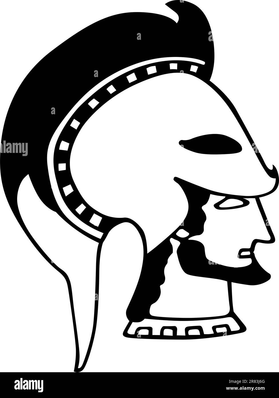 Testa di soldato dell'antica Grecia su sfondo bianco Illustrazione Vettoriale