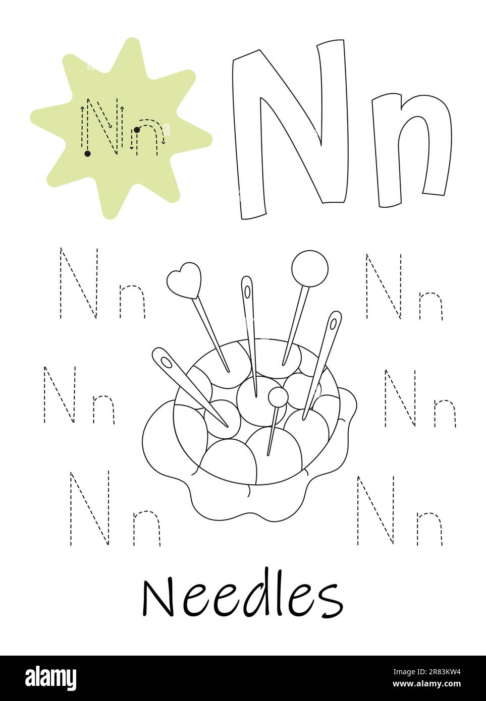 Libro da colorare - copybook per bambini. Lettera N Illustrazione Vettoriale