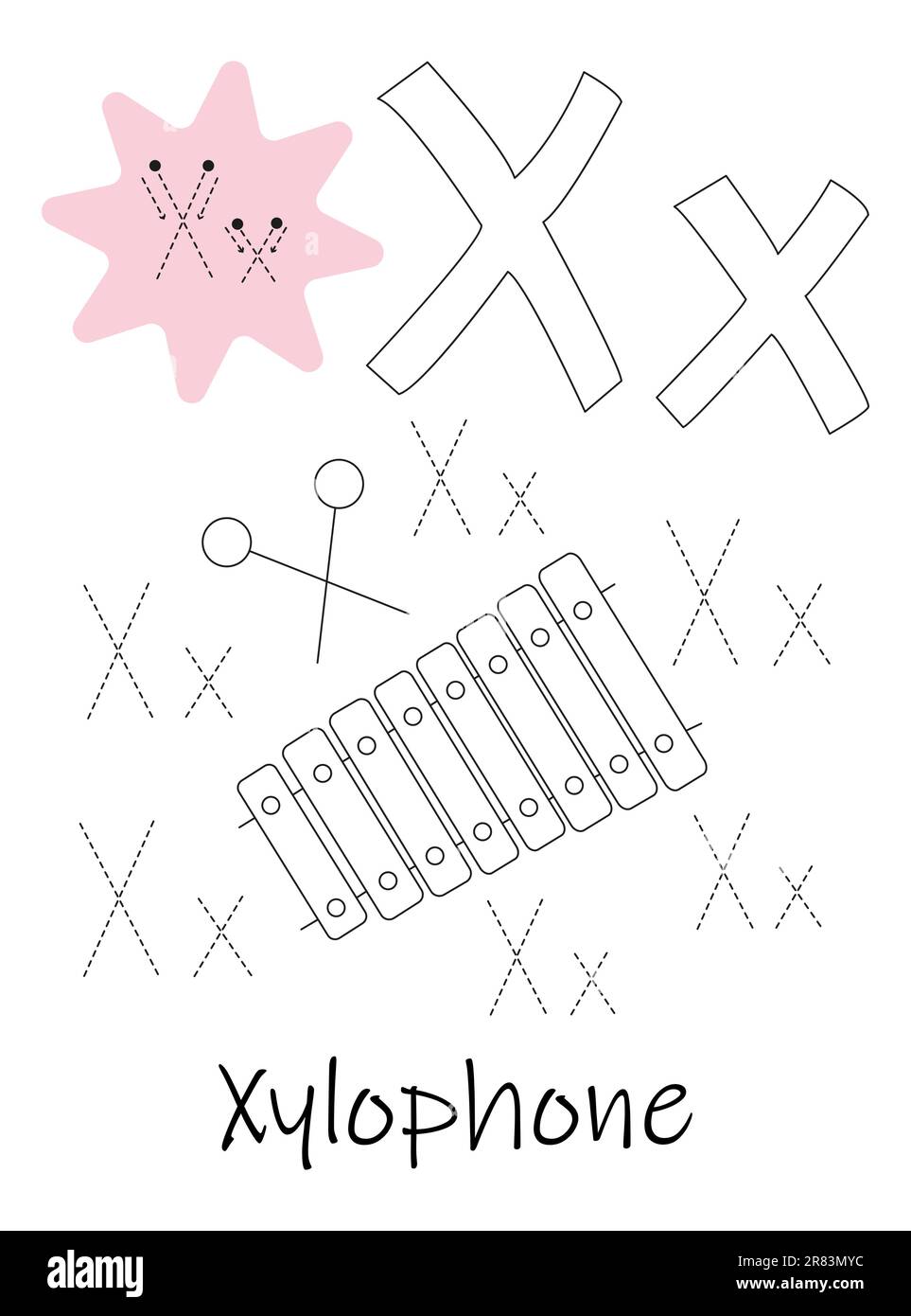 Libro da colorare - copybook per bambini. Lettera X Illustrazione Vettoriale