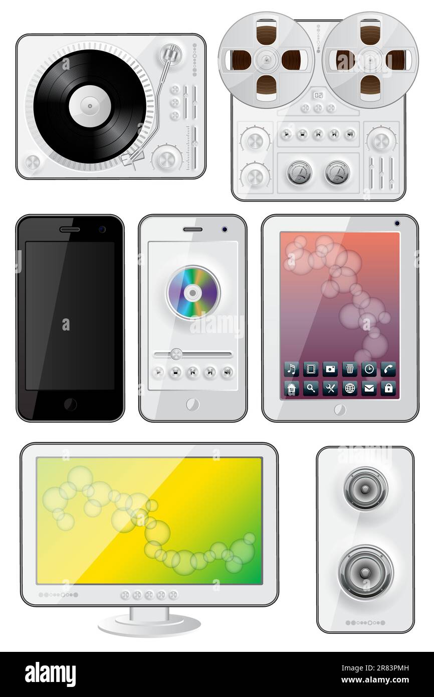 Icone dei gadget isolate. Illustrazione vettoriale EPS 10. Illustrazione Vettoriale