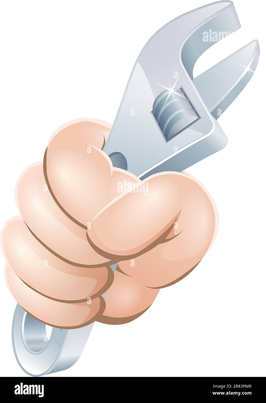 Illustrazione di un cartone animato in mano che tiene una chiave regolabile o di chiave Illustrazione Vettoriale