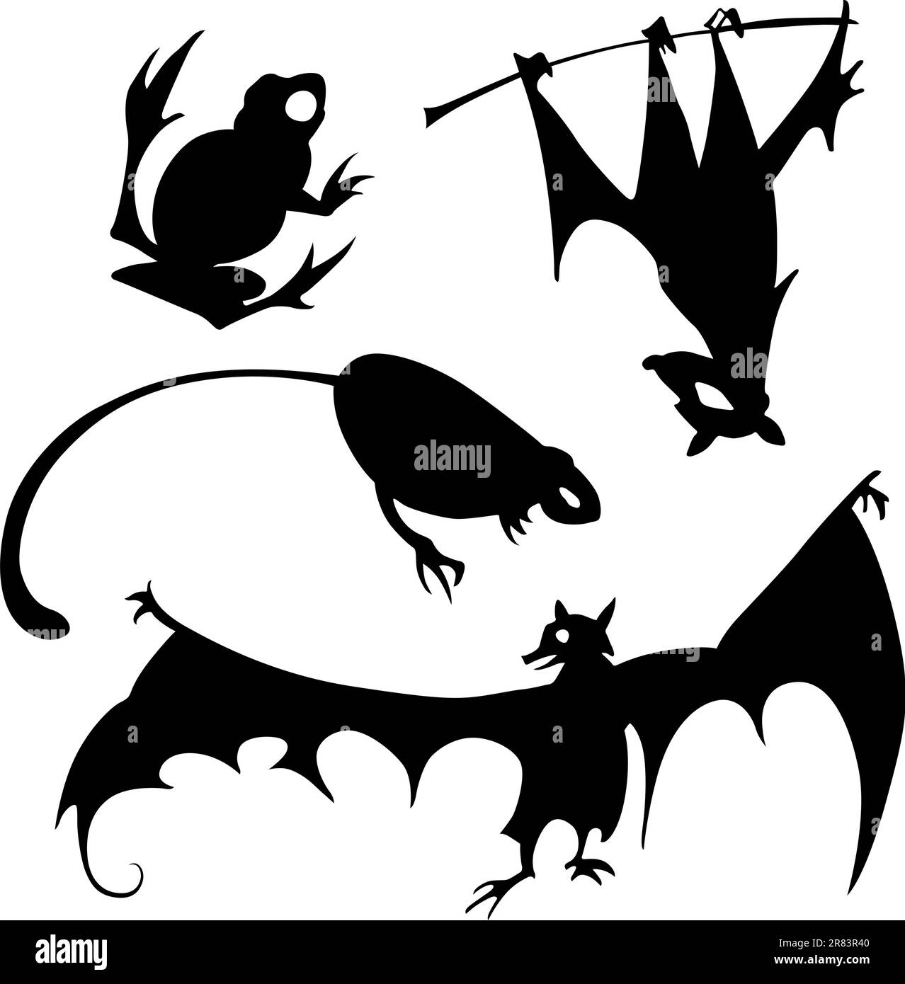 Pipistrelli e rane su sfondo bianco Illustrazione Vettoriale