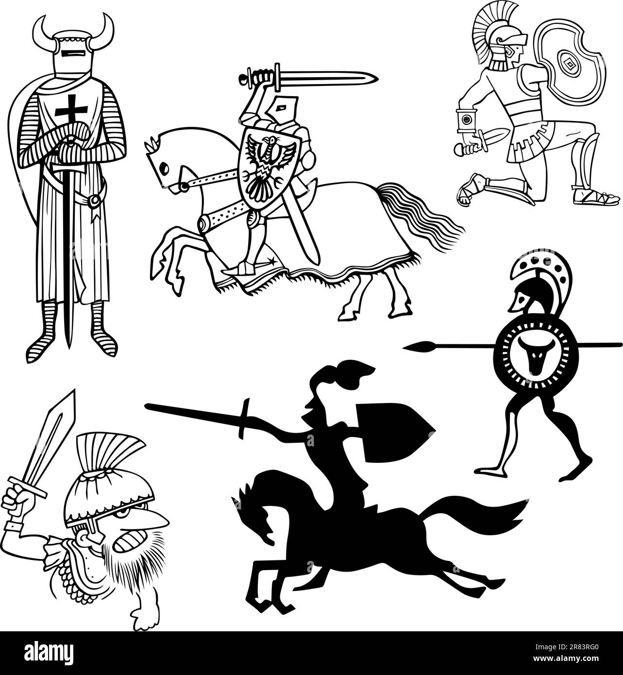 Insieme di guerrieri diversi Illustrazione Vettoriale