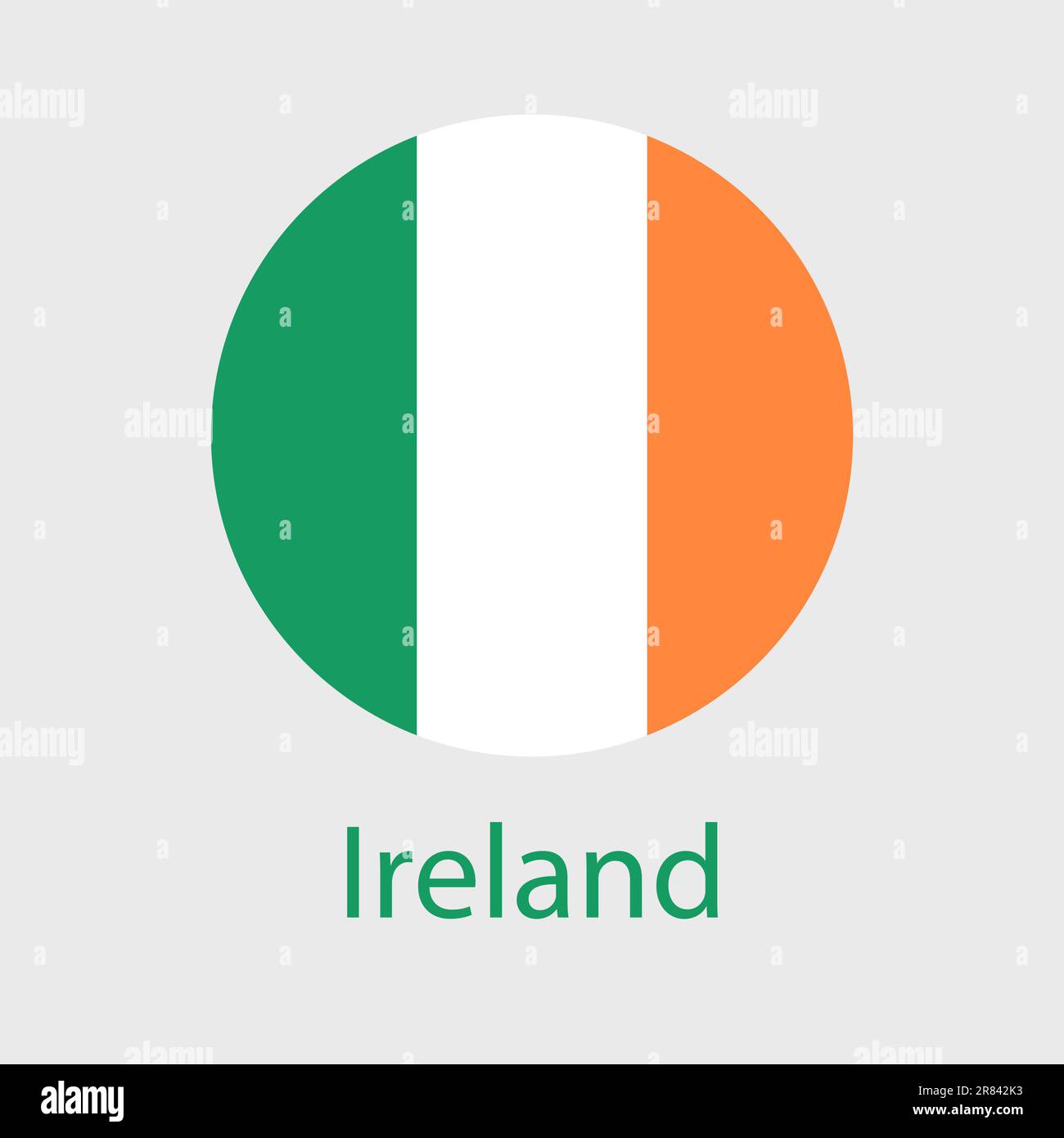 Icone vettoriali con flag in Irlanda impostate a forma di cuore, stella, cerchio e mappa. Illustrazione della bandiera irlandese in diverse forme geometriche. Illustrazione Vettoriale