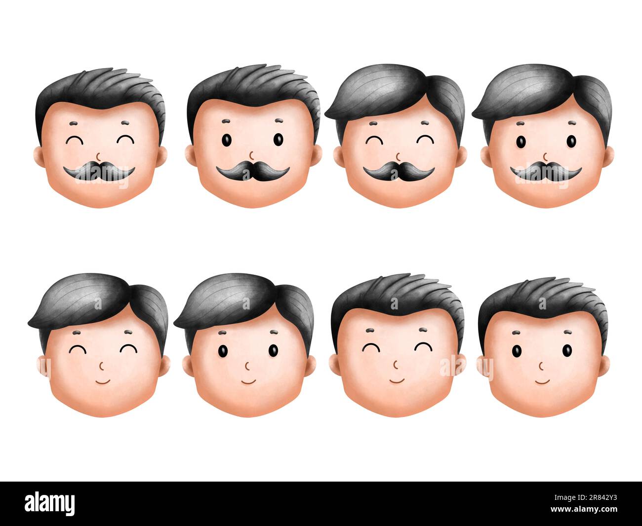 Set di illustrazione acquerello character design Happy man isolato su sfondo bianco. Clipart elemento giorno padre. Foto Stock