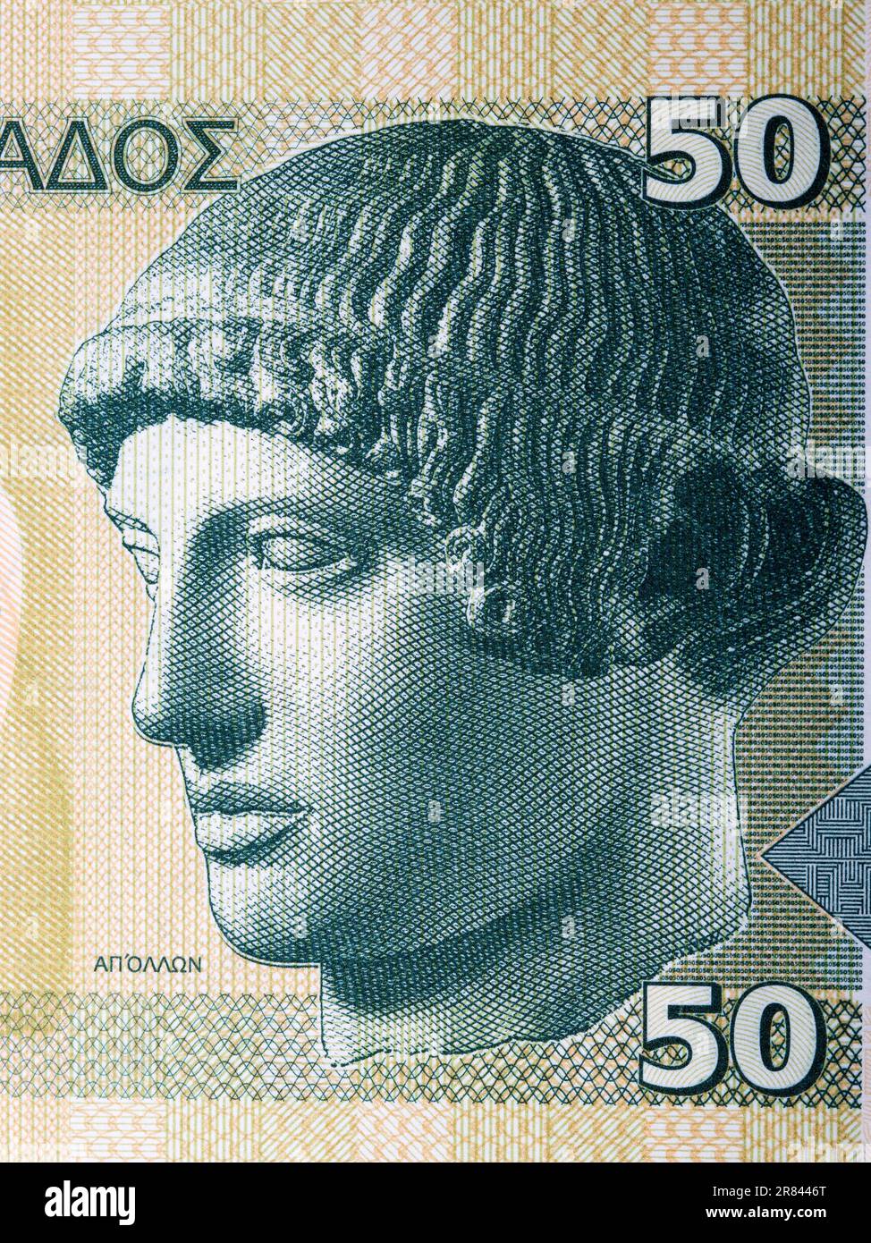 Scultura Apollo dal denaro greco - Drachma Foto Stock