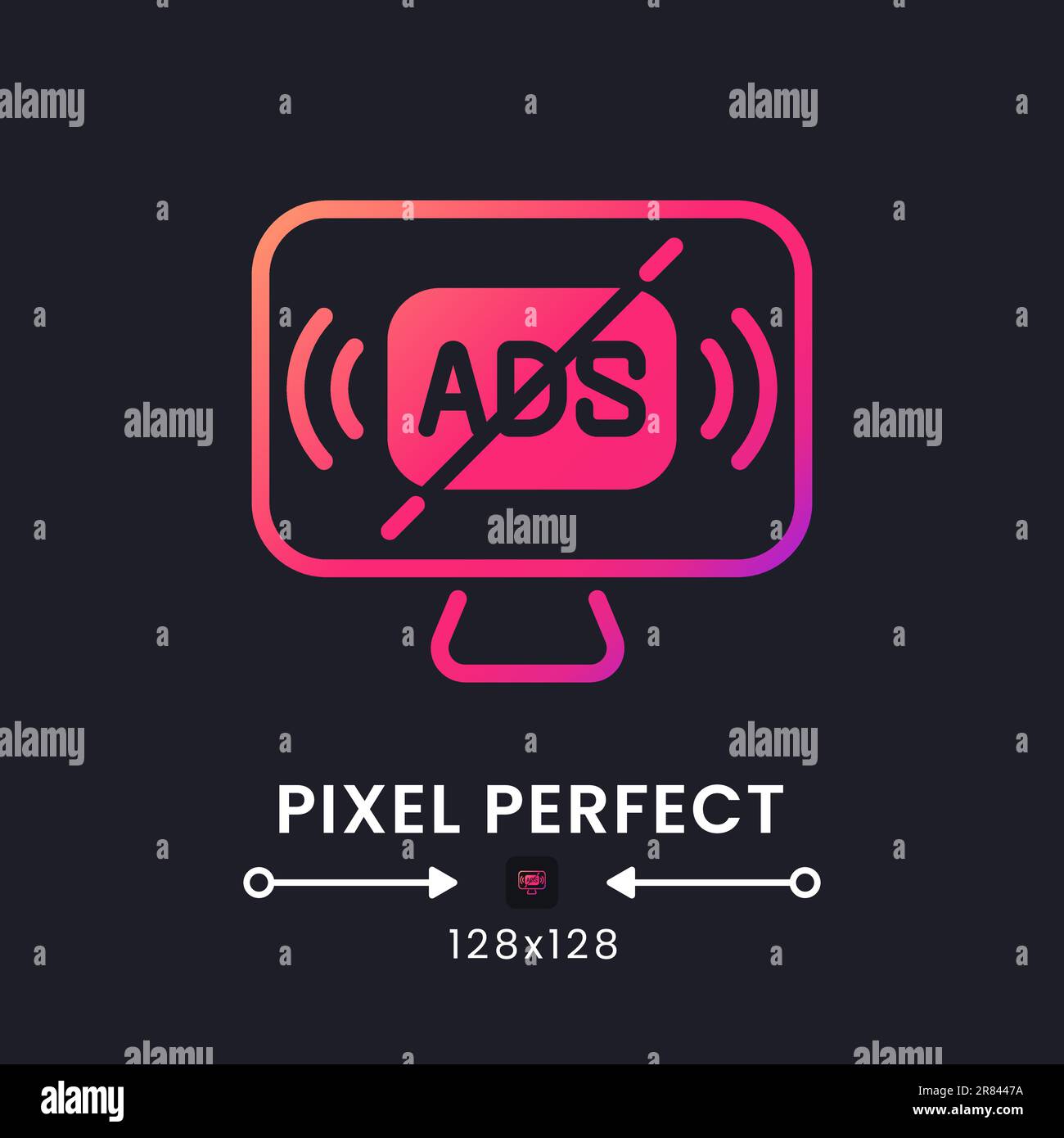 Icona del desktop a gradiente solido rosa senza pubblicità in streaming in nero Illustrazione Vettoriale