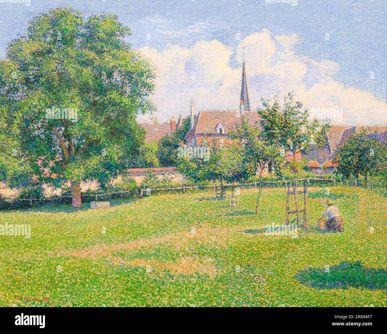 La casa della donna sorda e il campanile a Eragny, Camille Pissarro, 1886, Indianapolis Museum of Art, Indianapolis, Indiana, Stati Uniti d'America, America del Nord Foto Stock