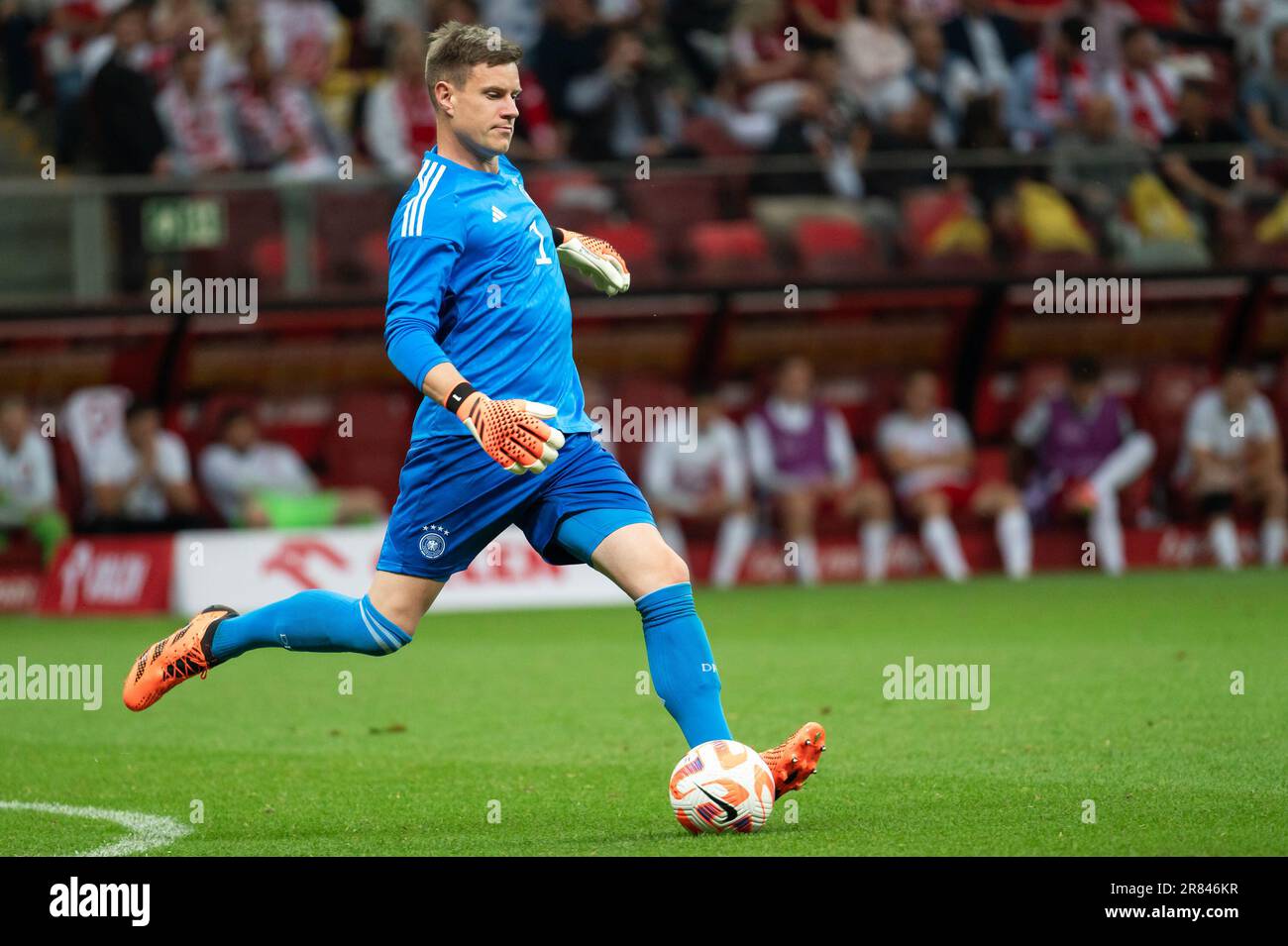 VARSAVIA, POLONIA - 16 GIUGNO 2023: Partita di calcio amichevole Polonia vs Germania 1:0. In azione il portiere Marc-Andre ter Stegen. Foto Stock
