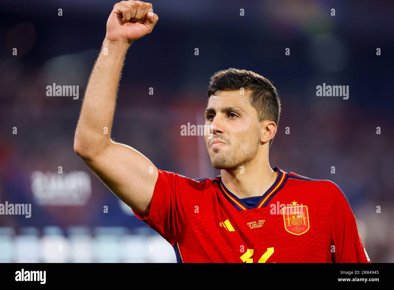 18-06-2023: Sport: Kroatie / Spanje ROTTERDAM, PAESI BASSI - GIUGNO 18: Giocatori della Spagna festeggia la vittoria della Lega delle Nazioni, Aymeric Laporte (Spagna Foto Stock