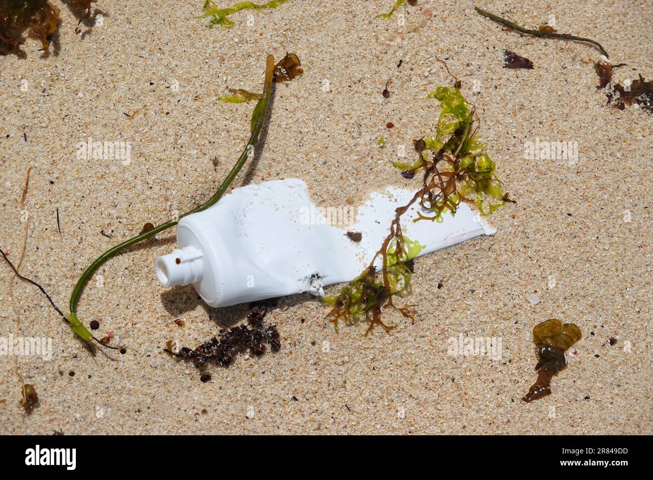 Rifiuti di plastica, spiaggia di Mauritius Foto Stock