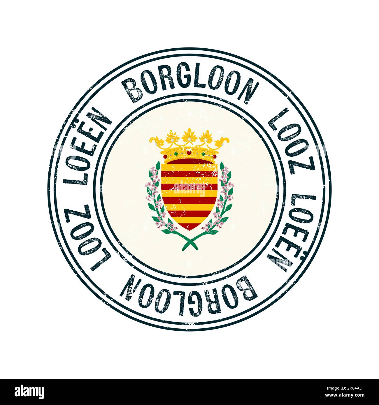 Borgloon, Belgio, francobollo di gomma con grunge vettoriale cittadino su sfondo bianco Illustrazione Vettoriale