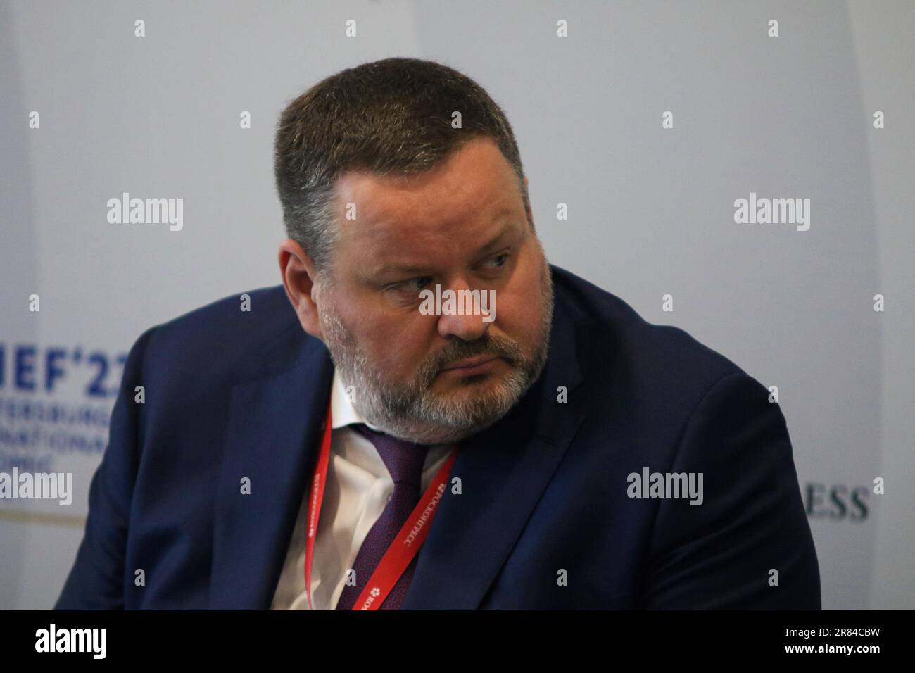 Anton Kotyakov, Ministro del lavoro e della protezione sociale della Federazione Russa, partecipa a una sessione sull'uomo prospero obiettivo primario della politica sociale e una risorsa chiave per lo sviluppo del Paese nel quadro della St Petersburg International Economic Forum 2023 (SPIEF 2023). Foto Stock