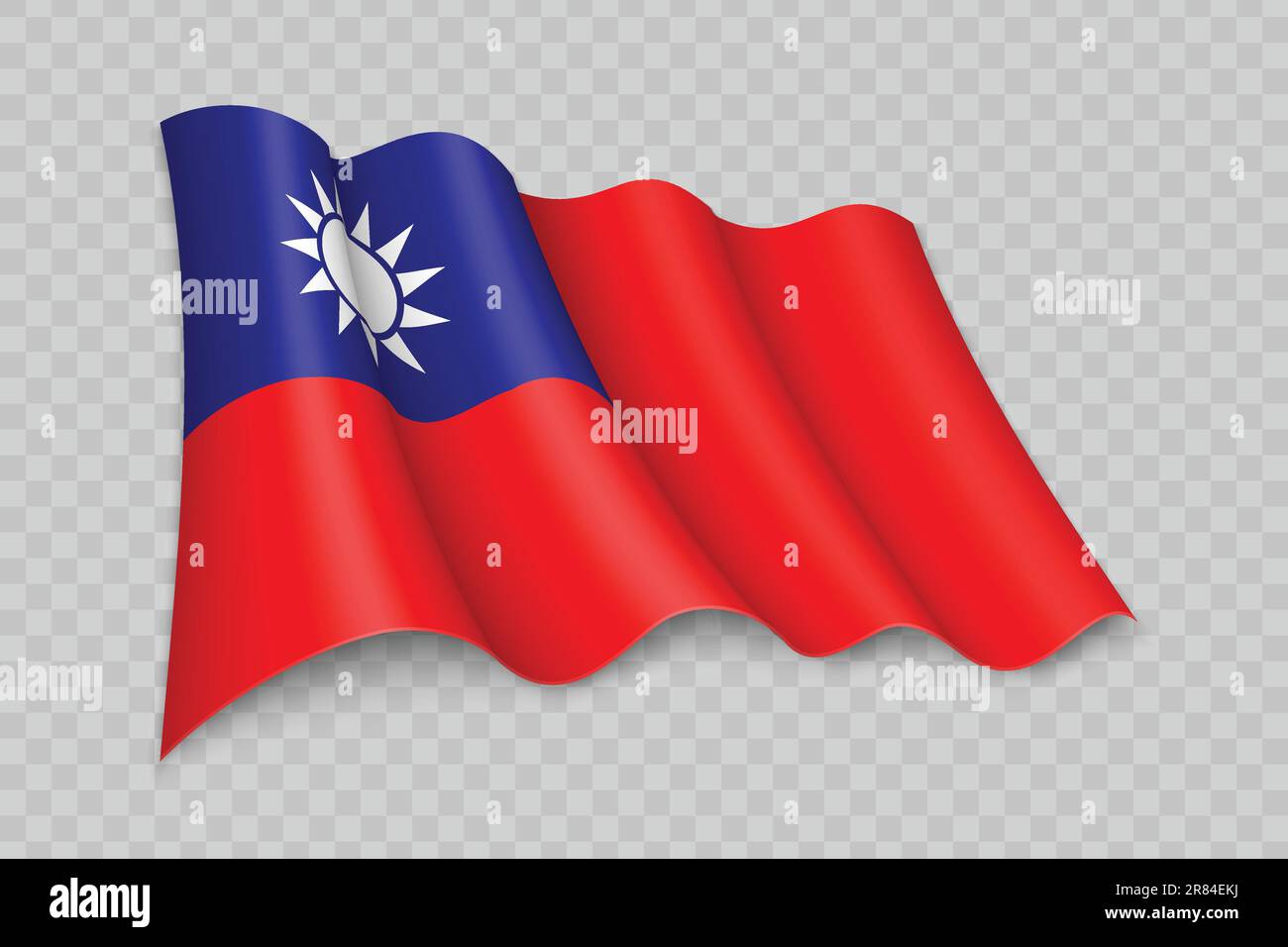 3D agitare realisticamente bandiera di Taiwan su sfondo trasparente Illustrazione Vettoriale