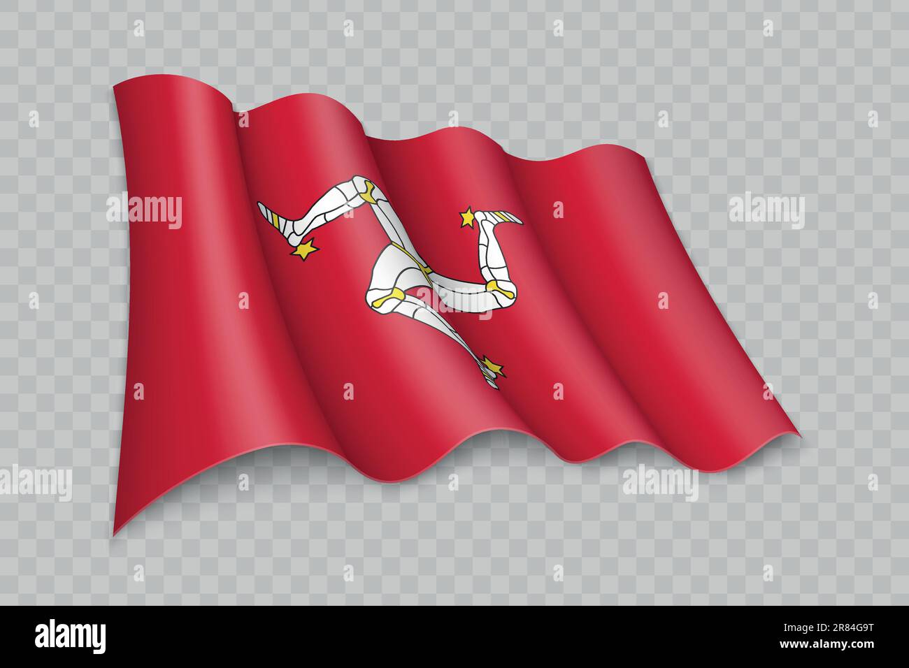 3D Realistic Waving Flag of Isle of Man è una regione del Regno Unito su sfondo trasparente Illustrazione Vettoriale