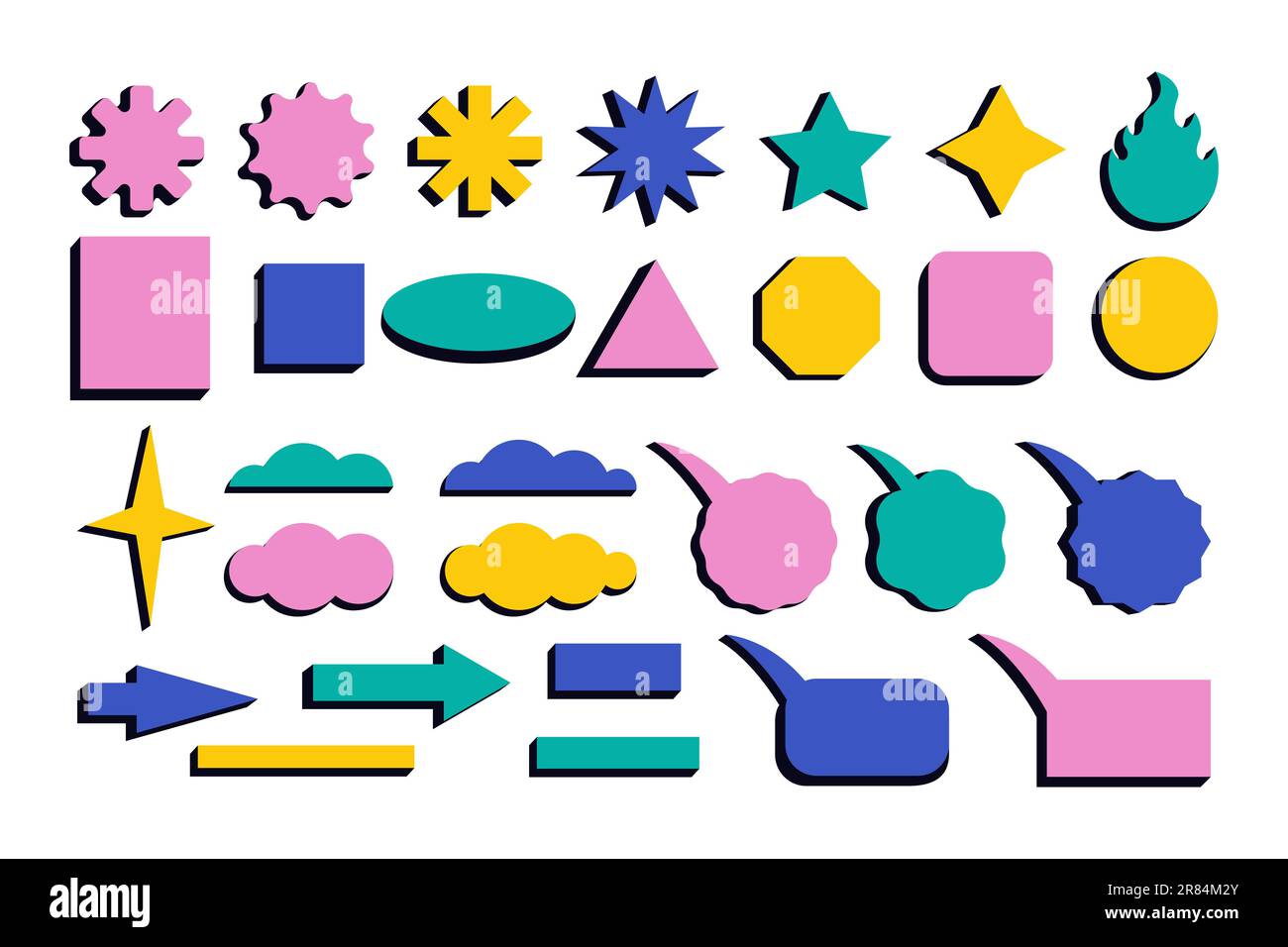 Elementi geometrici di design vintage. Forme geometriche diverse. Illustrazione Vettoriale