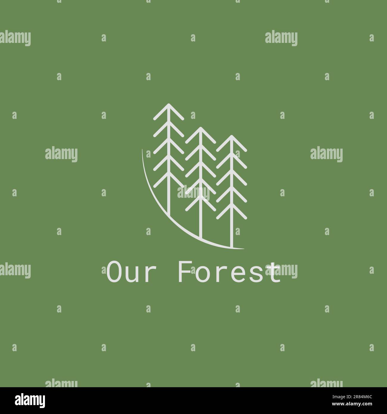 Logo di linea che forma una foresta ed è bianco. Illustrazione Vettoriale