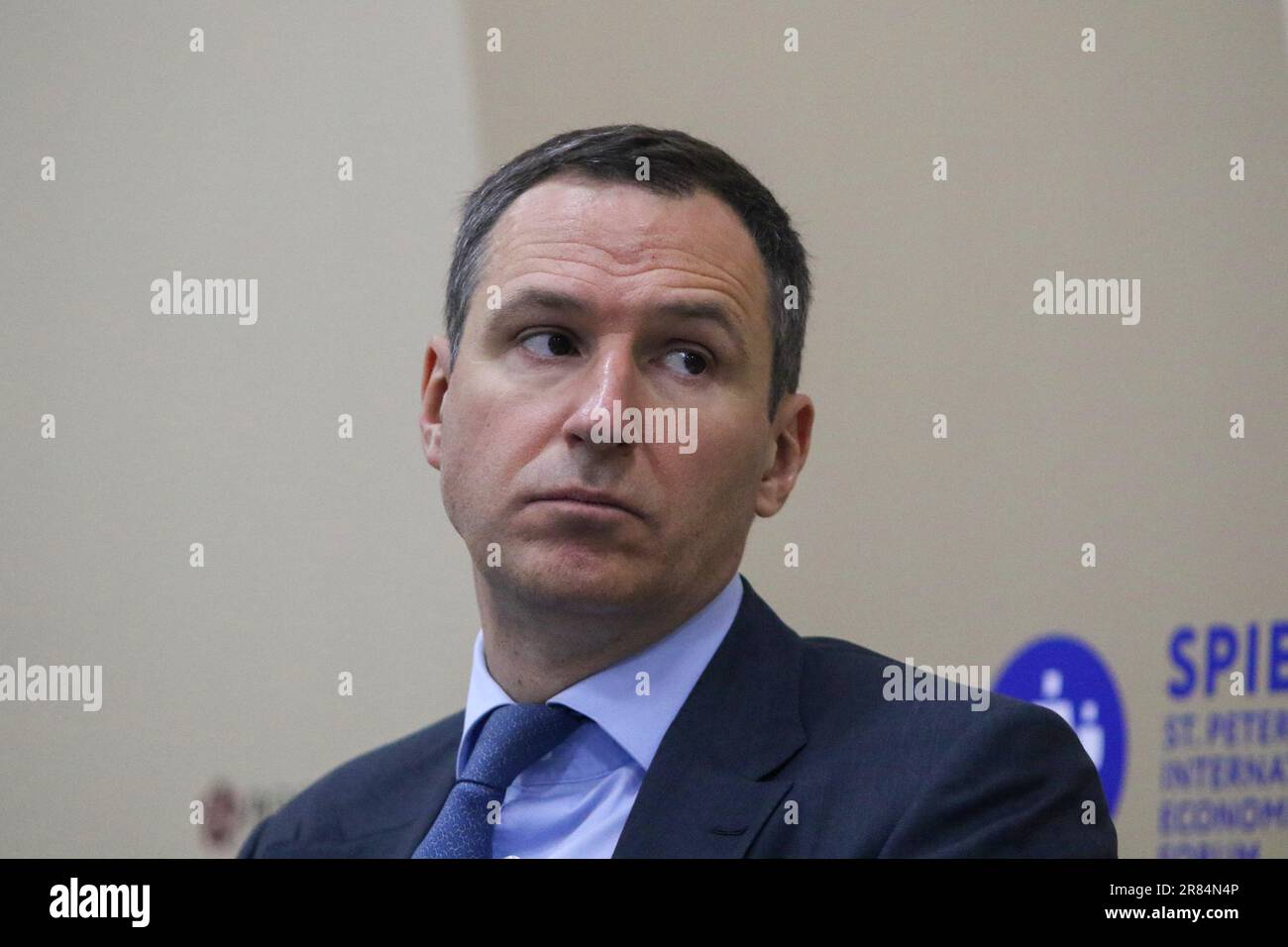 San Pietroburgo, Russia. 15th giugno, 2023. Denis Butsayev, Direttore Generale, operatore ambientale russo Public Law Company, partecipa a una sessione sulla strada del riciclaggio: Dai rifiuti alle risorse nel quadro della St Petersburg International Economic Forum 2023 (Credit Image: © Konstantinov/SOPA Images via ZUMA Press Wire) SOLO USO EDITORIALE! Non per USO commerciale! Foto Stock