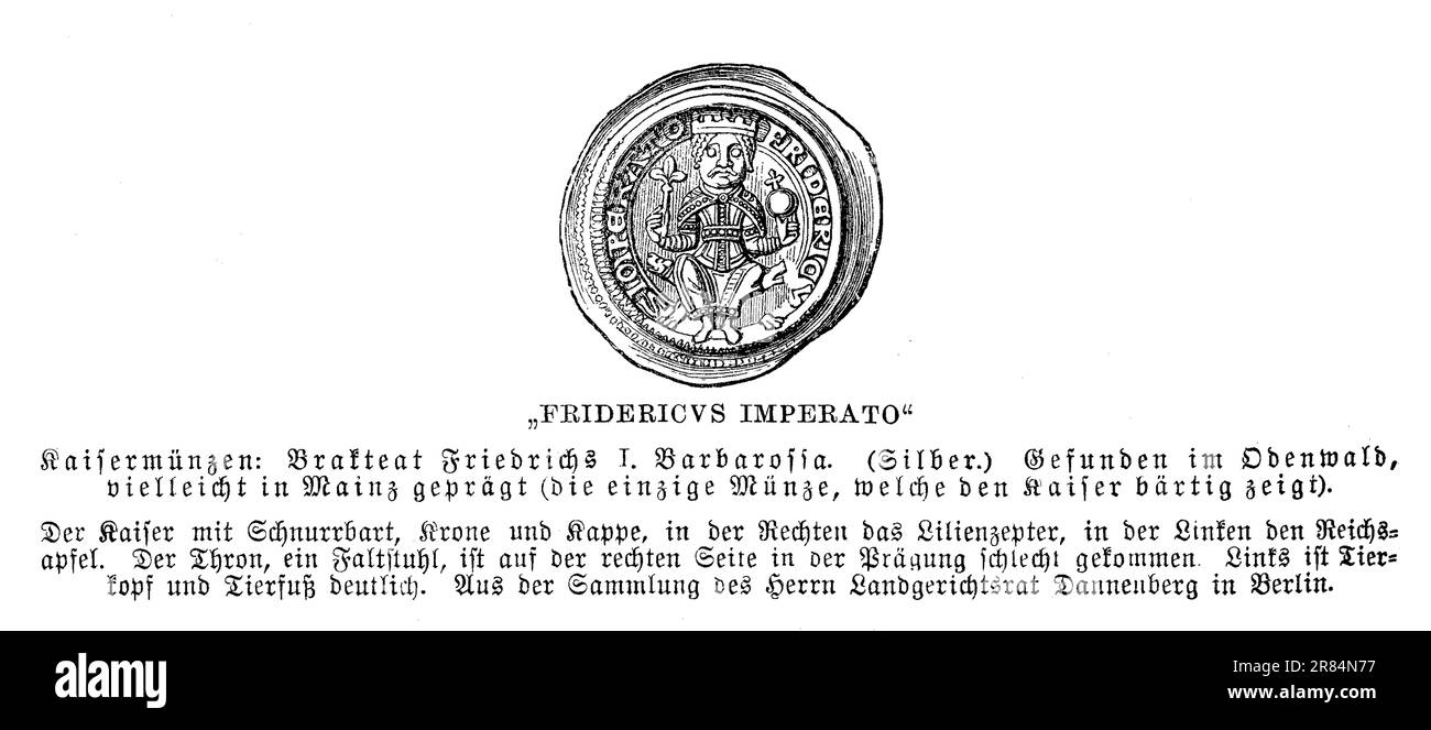 Moneta d'argento bratteato di Federico i Barbarossa Sacro Romano Imperatore, 12th ° secolo Foto Stock
