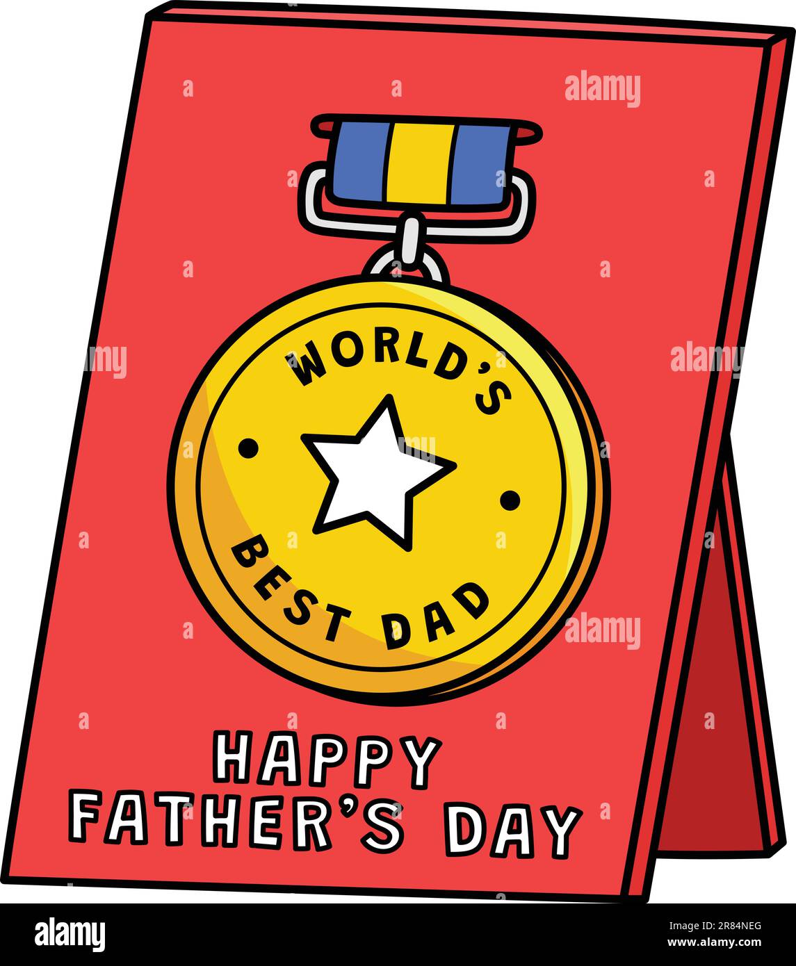 Happy Fathers Day Medal Cartoon Colored Clipart Illustrazione Vettoriale