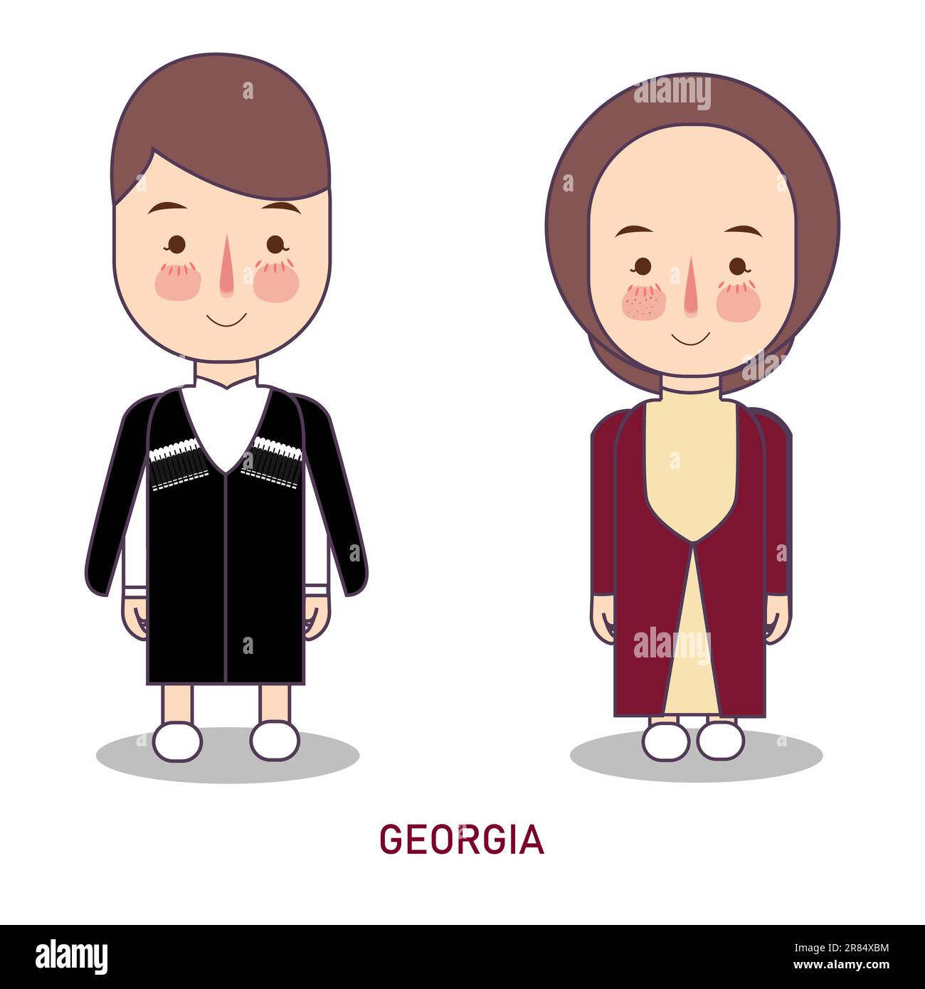 abito tradizionale chokha forma georgia ragazzo e ragazza elegante coppia costume indossando abbigliamento di moda Illustrazione Vettoriale